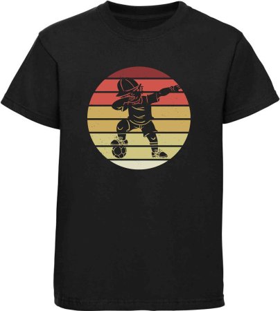 Bedrucktes Kinder T-Shirt Dab tanzender Fussballer im Retro Look